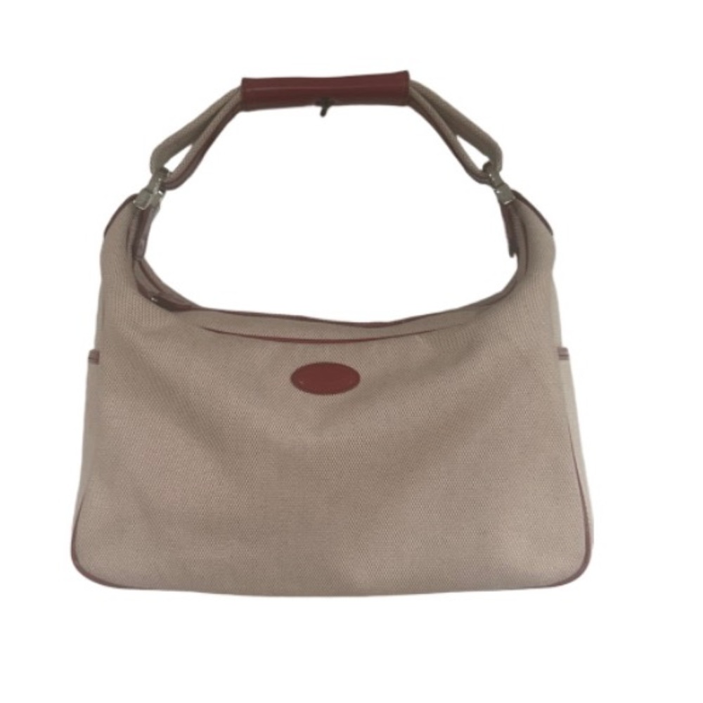 Tod's Beige Canvas Shoulder Bag with red Trim